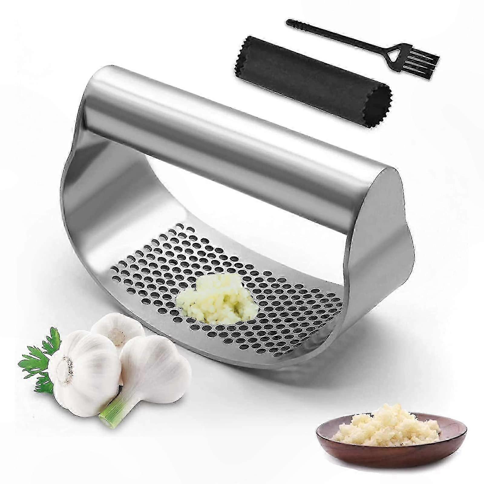 Knoblauchpresse Aus Edelstahl Mit Silikonschäler Zum Zerkleinern Von Knoblauch Und Ingwer, Robustes Küchenutensil