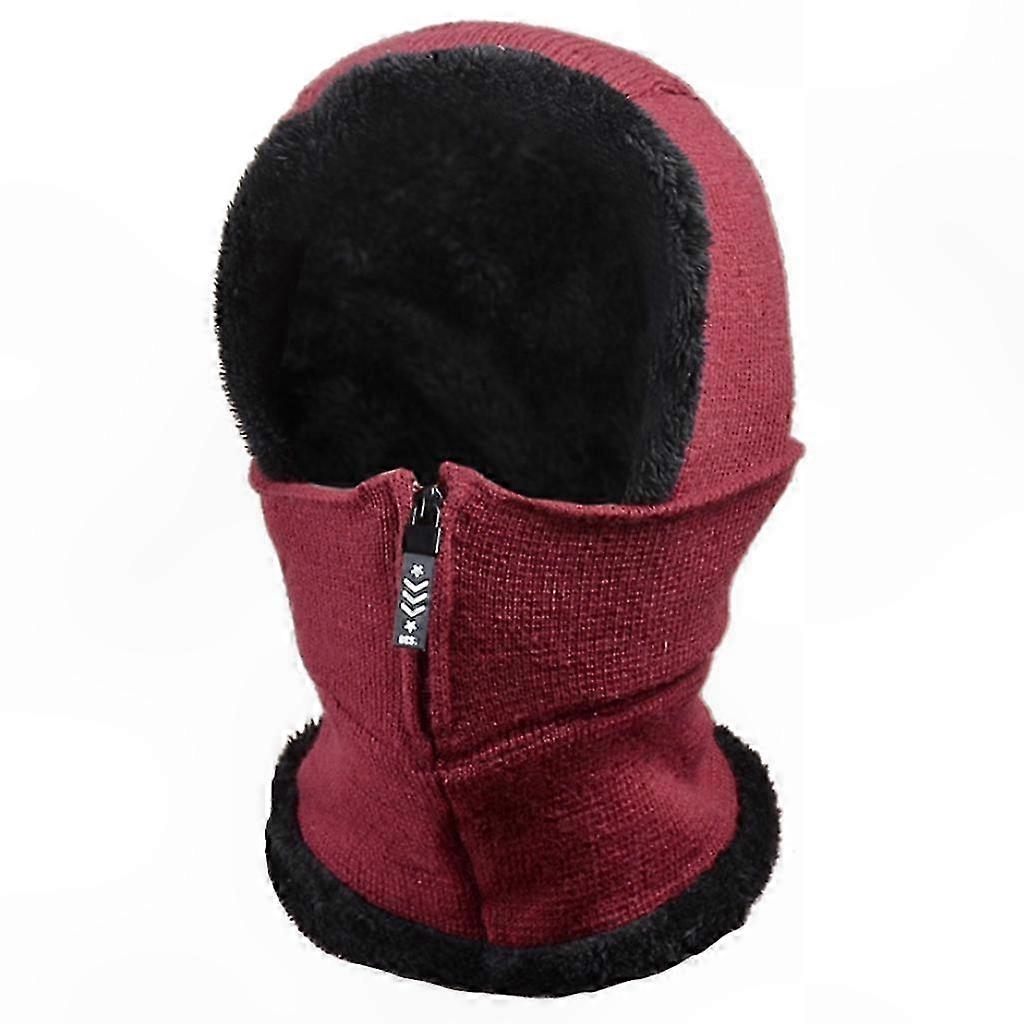 Winterstrickmütze Für Damen, Ski-sturmhaube Mit Reißverschluss, Winddichte Gesichtsmaske, Warmes Fleecefutter, Umklappbare Ohrenklappen, Wendbarer Halswärmer, Unisex, Einfarbig, Wärmeschutz Für Drauße