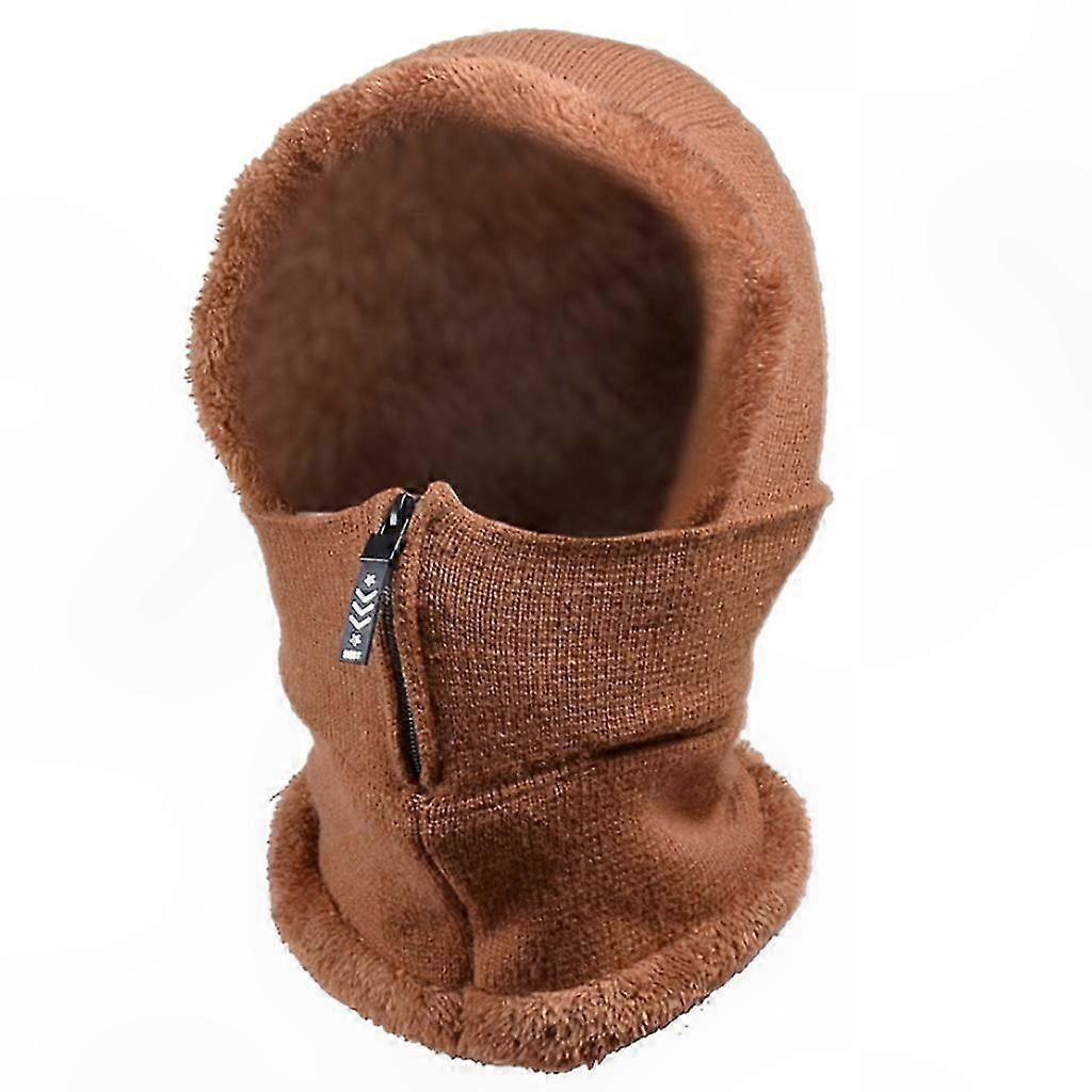 Strickmütze Für Damen, Fleece-sturmhaube Mit Reißverschluss Für Kälteschutz, Skimaske, Warmes Futter, Ohrenschützer, Hochgeschlossener Schal, Einfarbig, 1 Stück