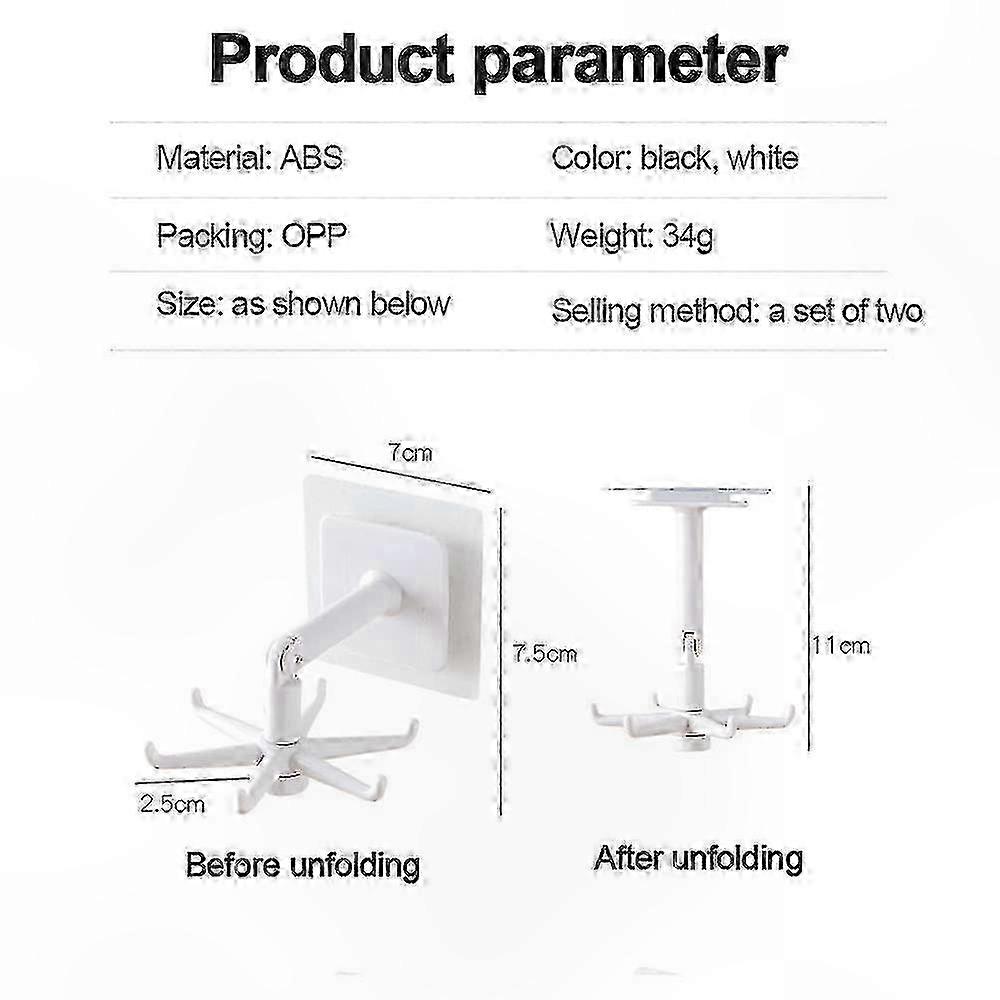 Set Mit 2 Klappbaren Drehhaken, Verstärkte Klebeflächen Zur Wandmontage Ohne Bohren, Ideal Für Die Aufbewahrung In Küche, Bad Und Wohnzimmer, Robuste Befestigung.