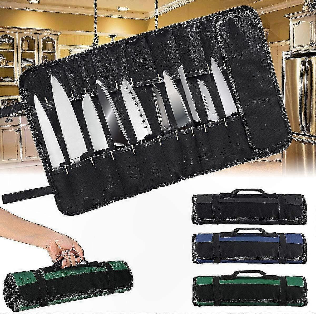 Messeretui Aus Gewachstem Canvas, 22 Fächer Zur Aufbewahrung Und Präsentation Von Küchenutensilien, Wasserdichte Tasche Für Klingen, Professioneller Messerorganizer.