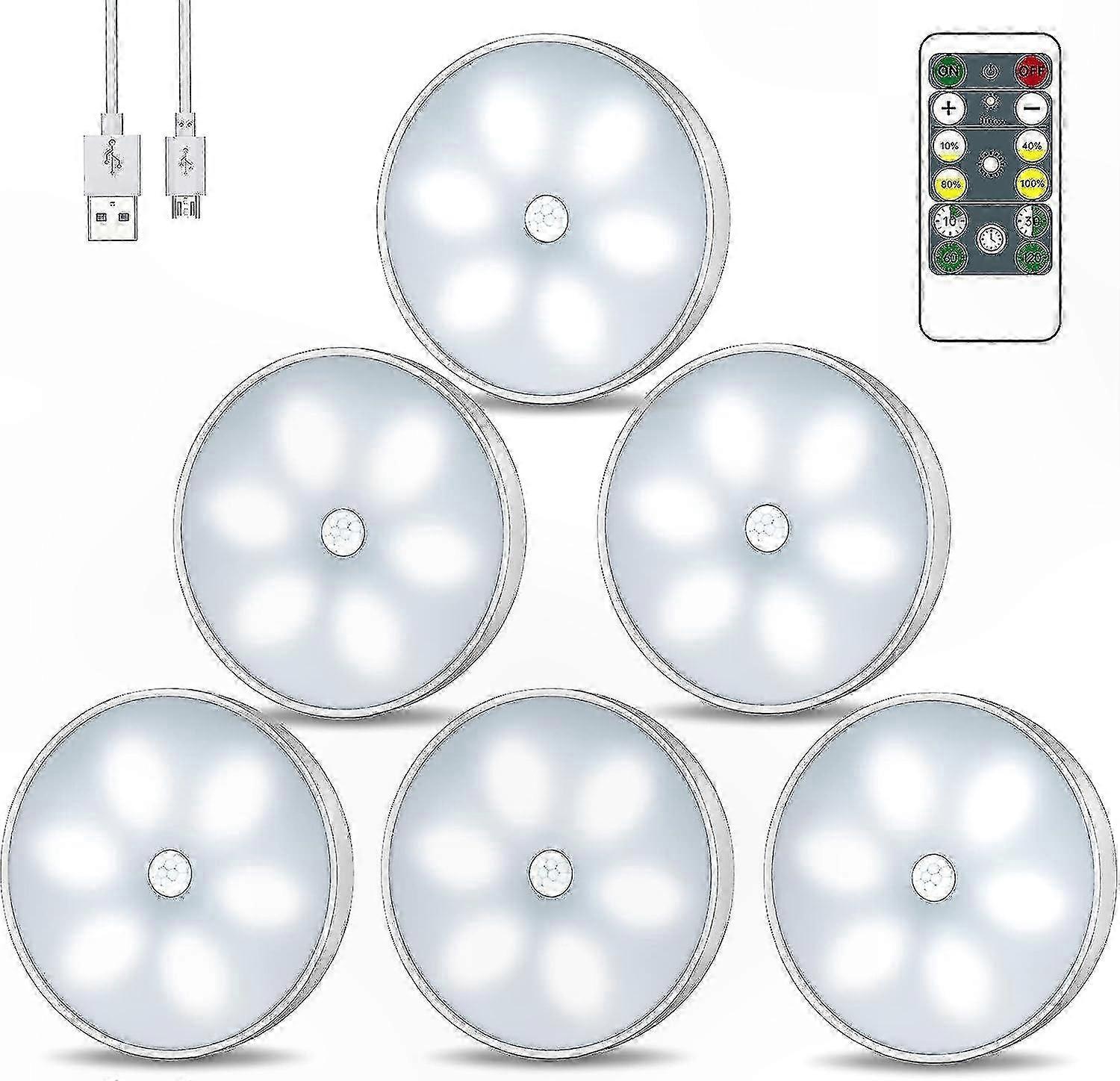 Wiederaufladbare Kabellose Led-lampe Per Usb, 6er-pack, Berührungsempfindliche Schrankbeleuchtung, Dimmer Mit Fernbedienung, Nachtbeleuchtungslösung Für Schränke Und Regale.