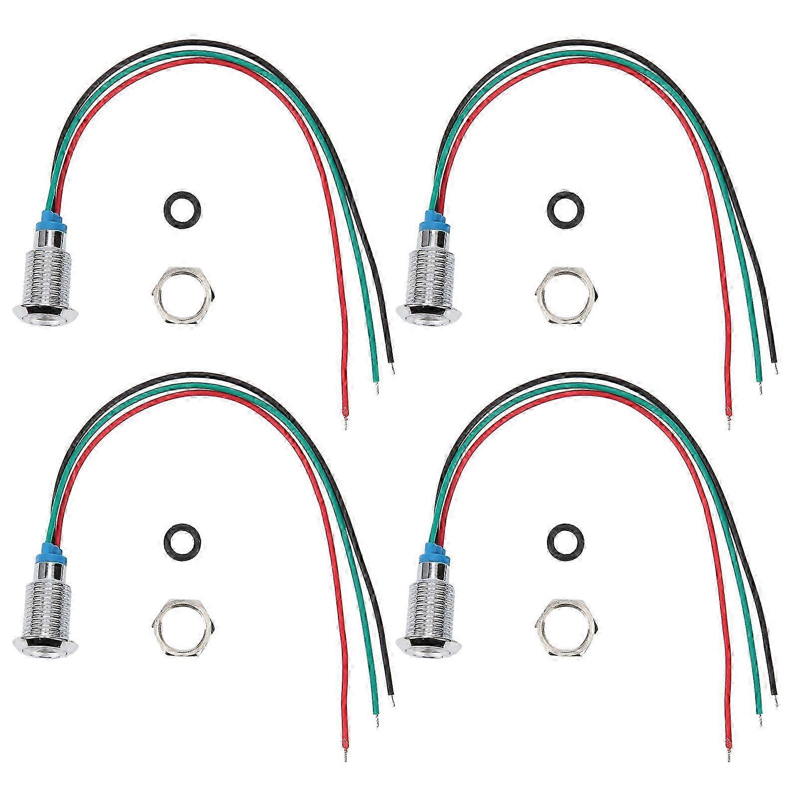 Satz Mit 4 Runden 10mm 1224v Zweifarbigen Rot-grünen Led-anzeigen, Wasserdicht, Vorverdrahtet, Gemeinsame Anode, 2-farbige Kontrollleuchte Für Schalttafeln.
