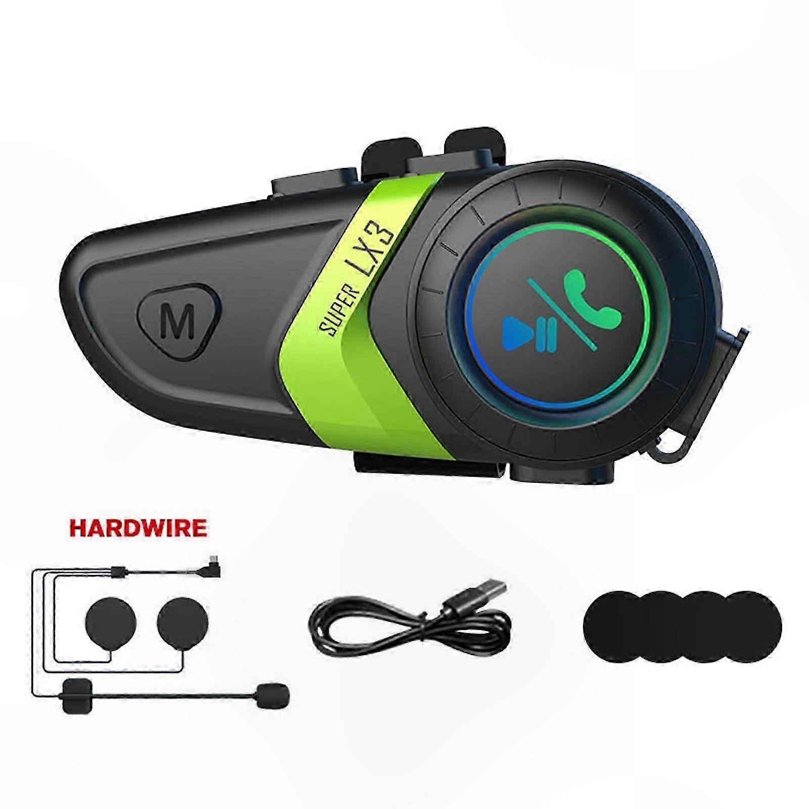 Lx3 Motorradhelm Bluetooth 5.0 Intercom Kabelloses Headset Ipx6 Wasserdicht Freisprech-set Für Motorradhelme Gelbes Headset