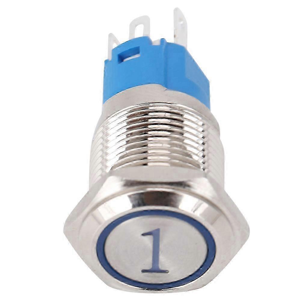 Flacher, Kurzzeitiger Drucktaster 16 Mm, 5 Pins, Blaue Led 3-6 Vdc, Nummer 1, 2er-packung, Runder Rückstellschalter.