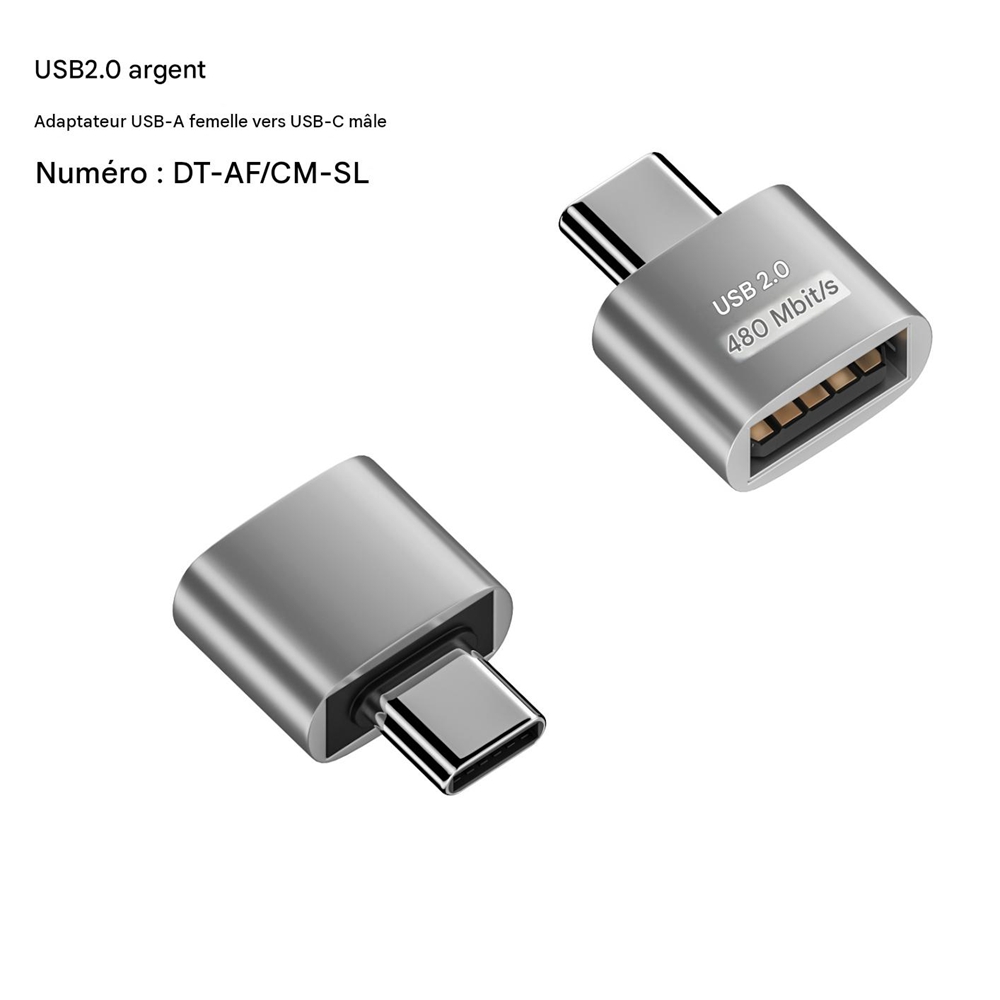 Kompakter Usb-typ-c-stecker Auf Usb-typ-a-buchse 2.0-adapter, Kurzer Otg-konverter Aus Silbernem Aluminium Zum Anschluss Digitaler Geräte