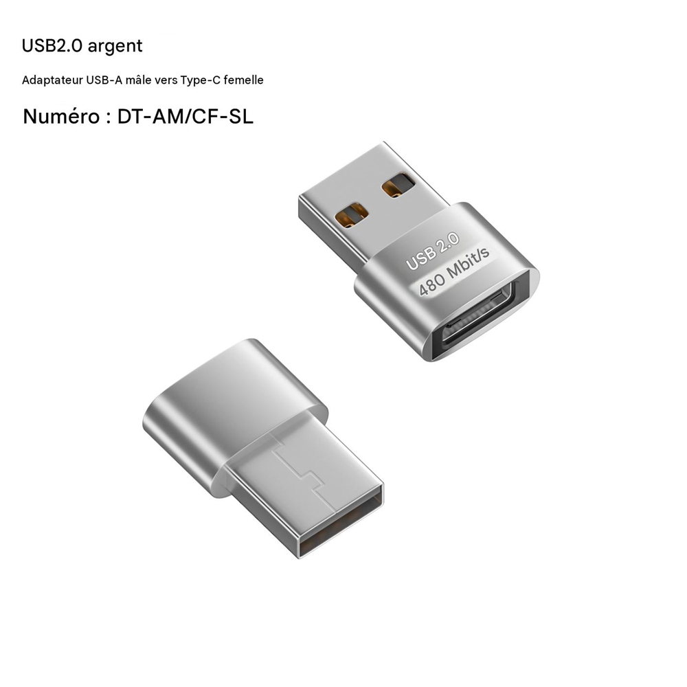 Kurzer Usb-a-stecker Auf Usb-c-buchse 2.0-adapter, Kompakter Otg-konverter Aus Silbernem Aluminium Für Kompatible Kabel Und Geräte