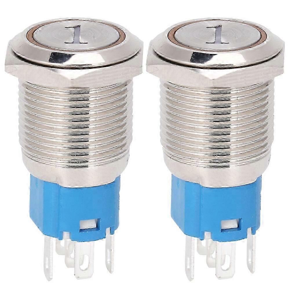 Momentaner Drucktaster, 16 Mm Flach, Rund, 5-polig, Gelbe Led, 220 V Ac, 2er-pack Mit Nummer 1, Rückstellschalter