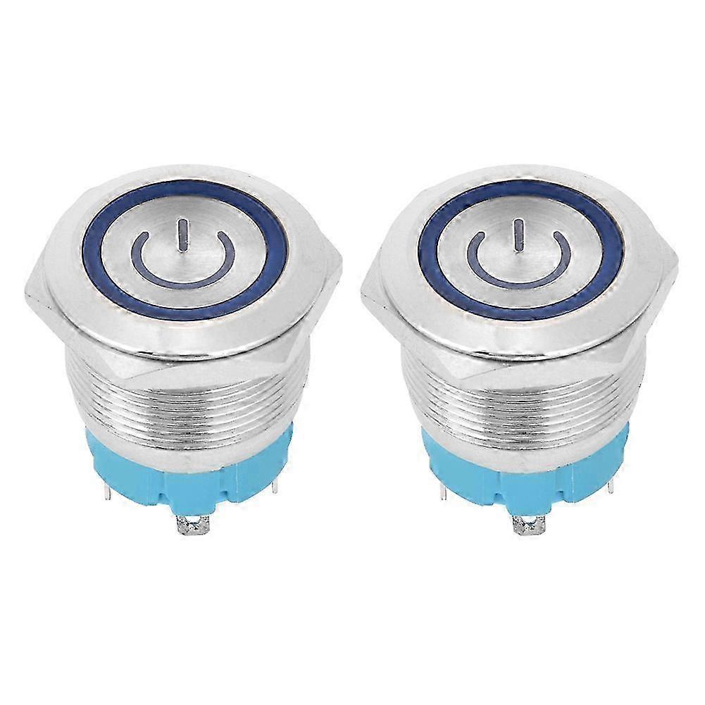 Selbstzurückstellender Flacher Drucktaster Ip65 220vac 22mm 4-polig Mit Blauer Kontrollleuchte - 2er-pack Wasserdichte Schalter