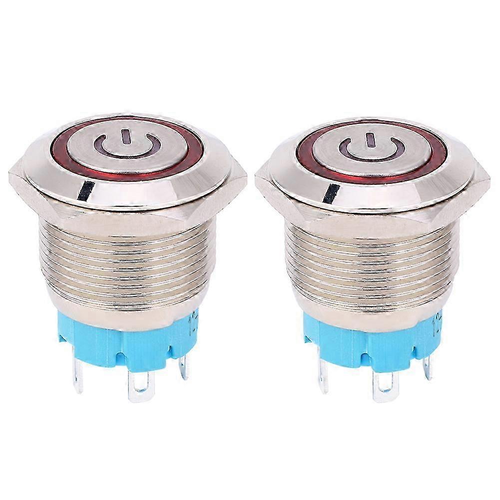 Beleuchteter Runder Drucktaster 19 Mm, 12–24 V Dc, 2 Stück, 4-poliger Selbstrückstellschalter, Rote Kontrollleuchte, Modell Mit Integrierter Beleuchtung