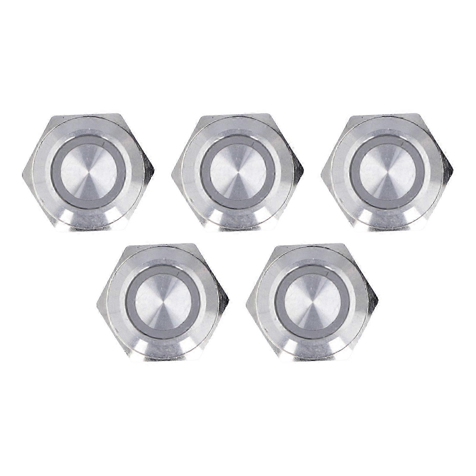 5-teiliger, Kurzzeitiger Metall-drucktaster, Ultraflacher, Wasserdichter Schalter Mit Gelber Led, 16 Mm, Dc12-24v, Automatische Rückstellung Für Den Einsatz In Autos Und Industrieanlagen.
