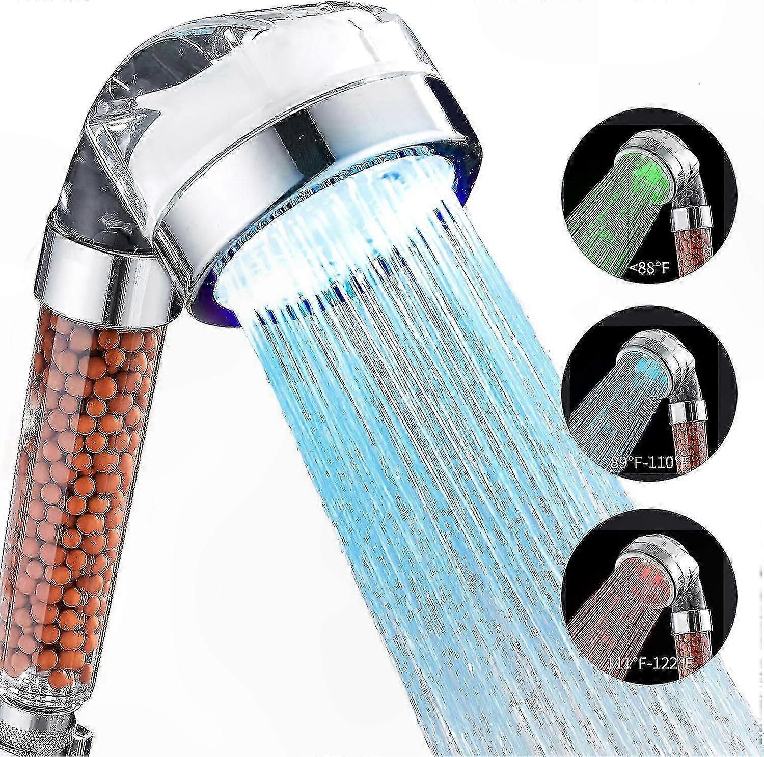 Hochdruck-led-handbrause Mit Ionentechnologie, 3 Farbmodi, Temperaturanzeige, Austauschbarer Filter Für Hartes Oder Weiches Wasser