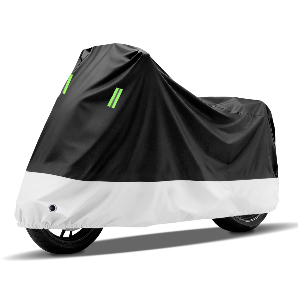 Verstärkte, Wasserdichte Motorradabdeckung 4xl, Uv- Und Staubdichte Schutzplane Für Roller Und Motorrad, Vollständige Outdoor-abdeckung, Schwarz Und Silber, 275 X 90 X 125 Cm