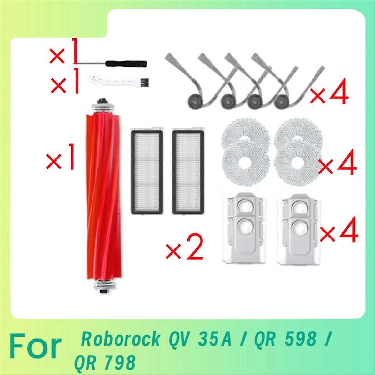 17-teiliges Zubehör Für Staubsauger 35a / Qr 798 / Qr 598: Rotierende Seitenbürste, Hepa-filter, Reinigungstuch Und Staubbeutel.