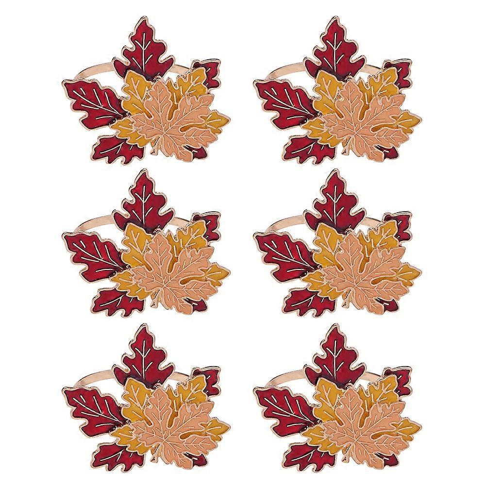 Set Mit 6 Serviettenringen Mit Ahornblattmuster, Für Die Herbstliche Tischdekoration.