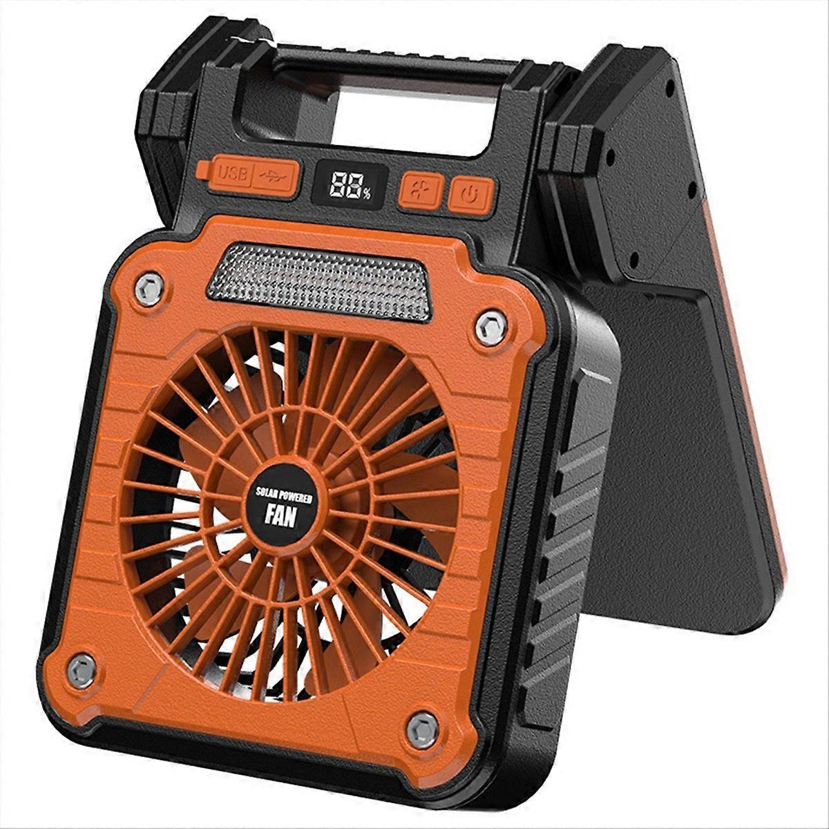 20.000 Mah Solar-ventilator Mit Led-beleuchtung Für Zelte, Auto-campinghaken Und Usb- Sowie Solarladefunktion Zum Wandern Und Angeln (orange).