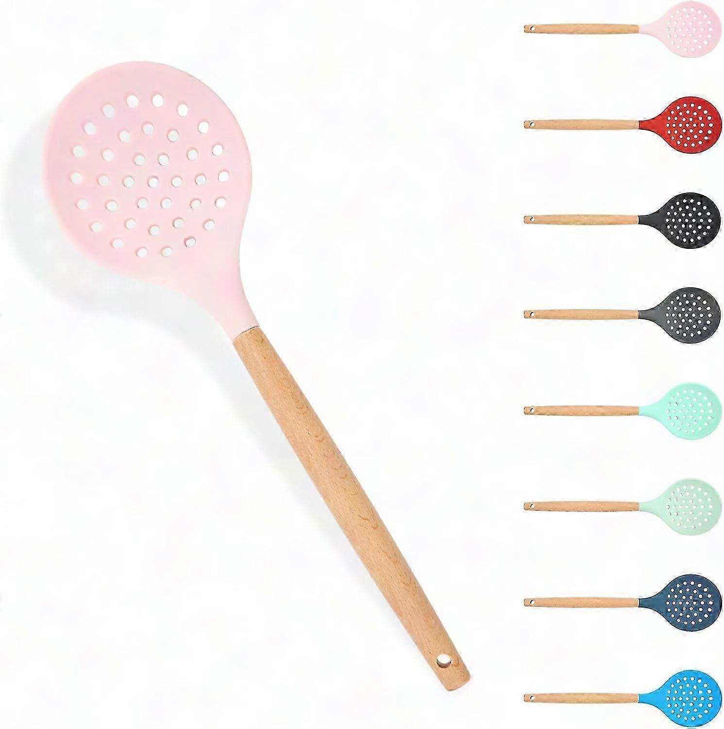 Rosa Antihaftbeschichteter Küchenschaumlöffel, Großer Perforierter Hitzebeständiger Löffel, Bpa-frei, Zum Abgießen Und Braten, Suppensieb Und Servierlöffel (1 Stück)