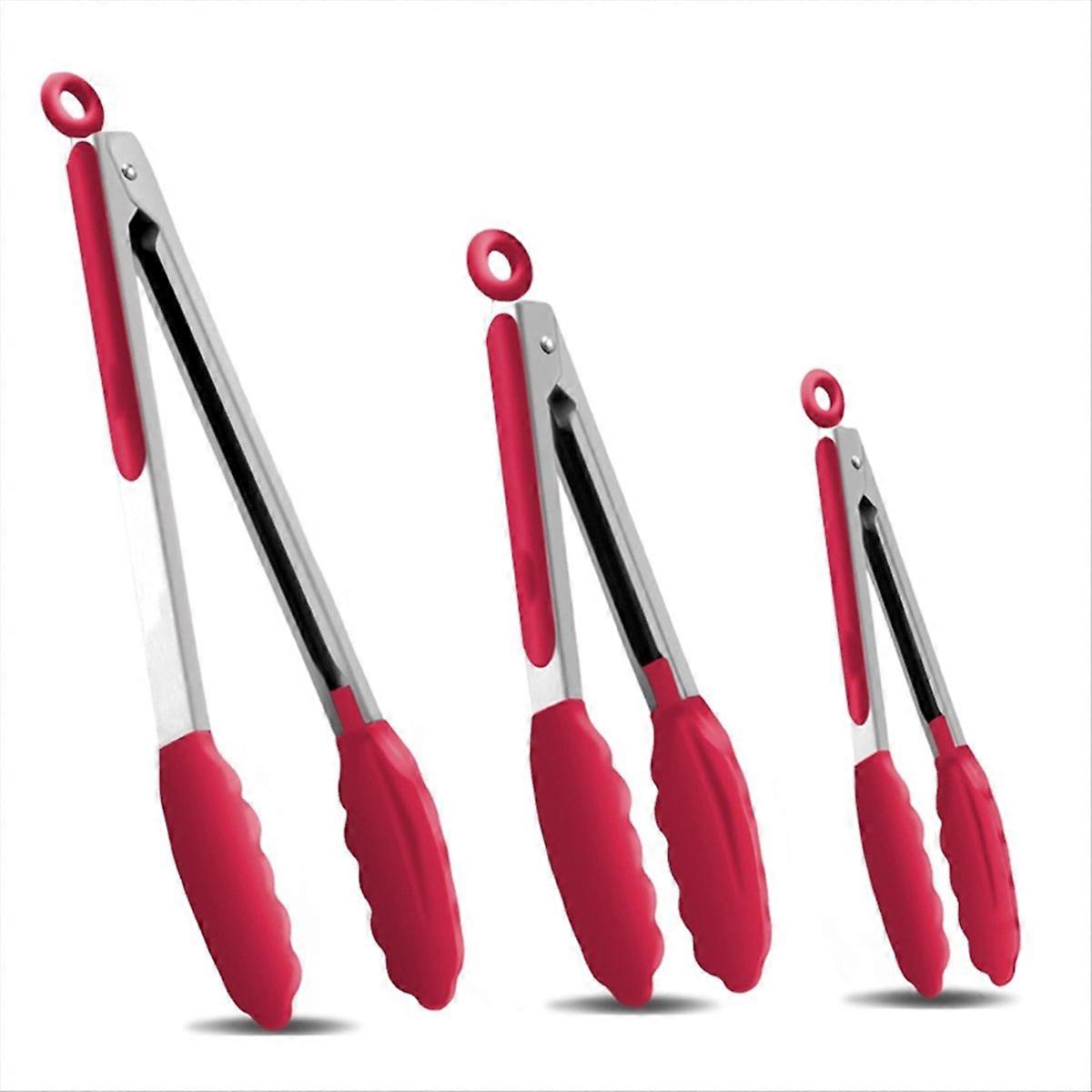 Hochwertige Küchenzange Aus Edelstahl Mit Verriegelung, 3er-set (7, 9 Und 12 Zoll), Rot