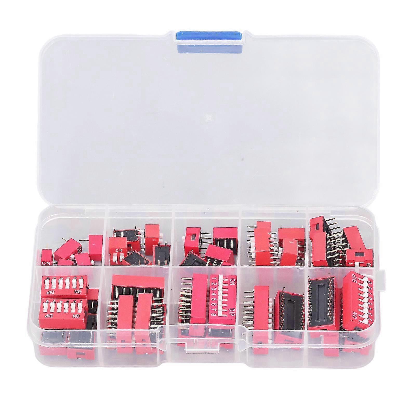 45-teiliges Set Mit Verschiedenen Dip-schaltern Ein Aus 2,54 Mm Rastermaß, Positionen 1-9p, Für Elektronische Prototypen Und Leiterplatten, Komplettes Sortiment.
