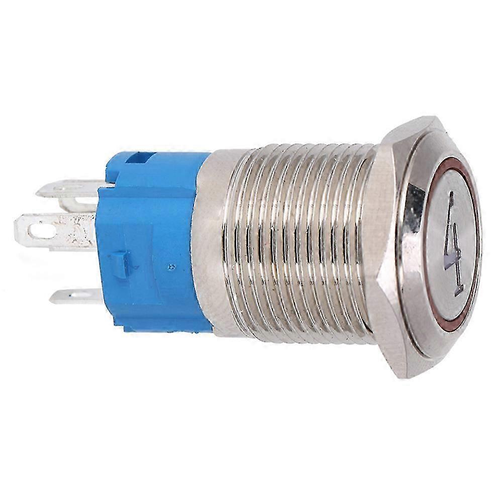 16-mm-flachkopf-metalldrucktaster, 2 Stück, 5-poliger Selbstrückstellschalter Mit Kontrollleuchte Nr. 4, Rot, 12 V Dc