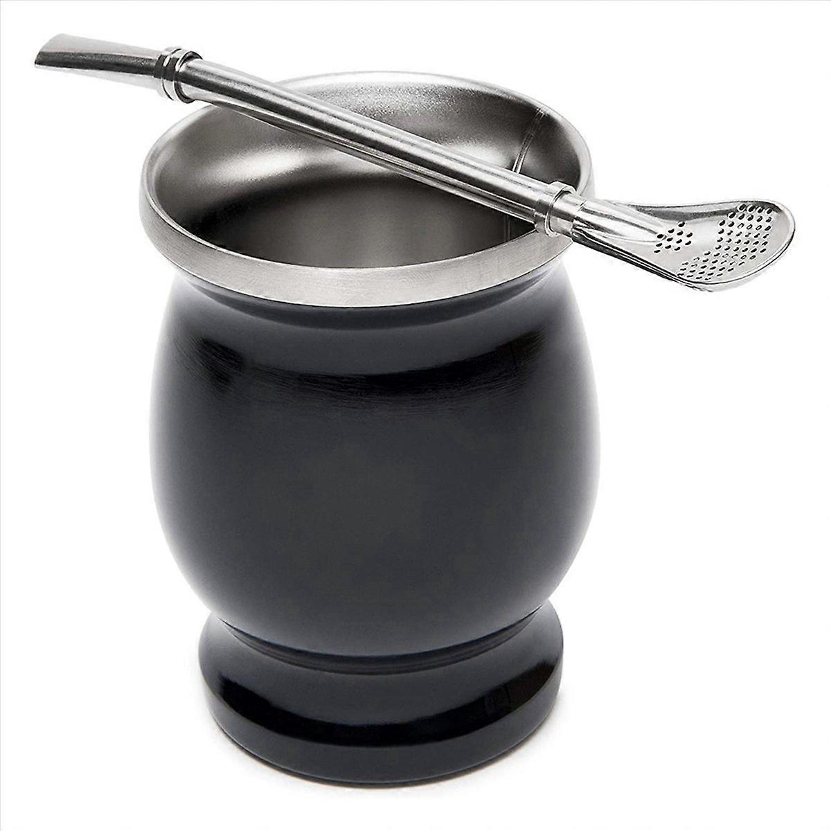 Yerba-mate-teeservice Aus Kalebasse, Doppelwandige Edelstahl-teetasse – Schwarz