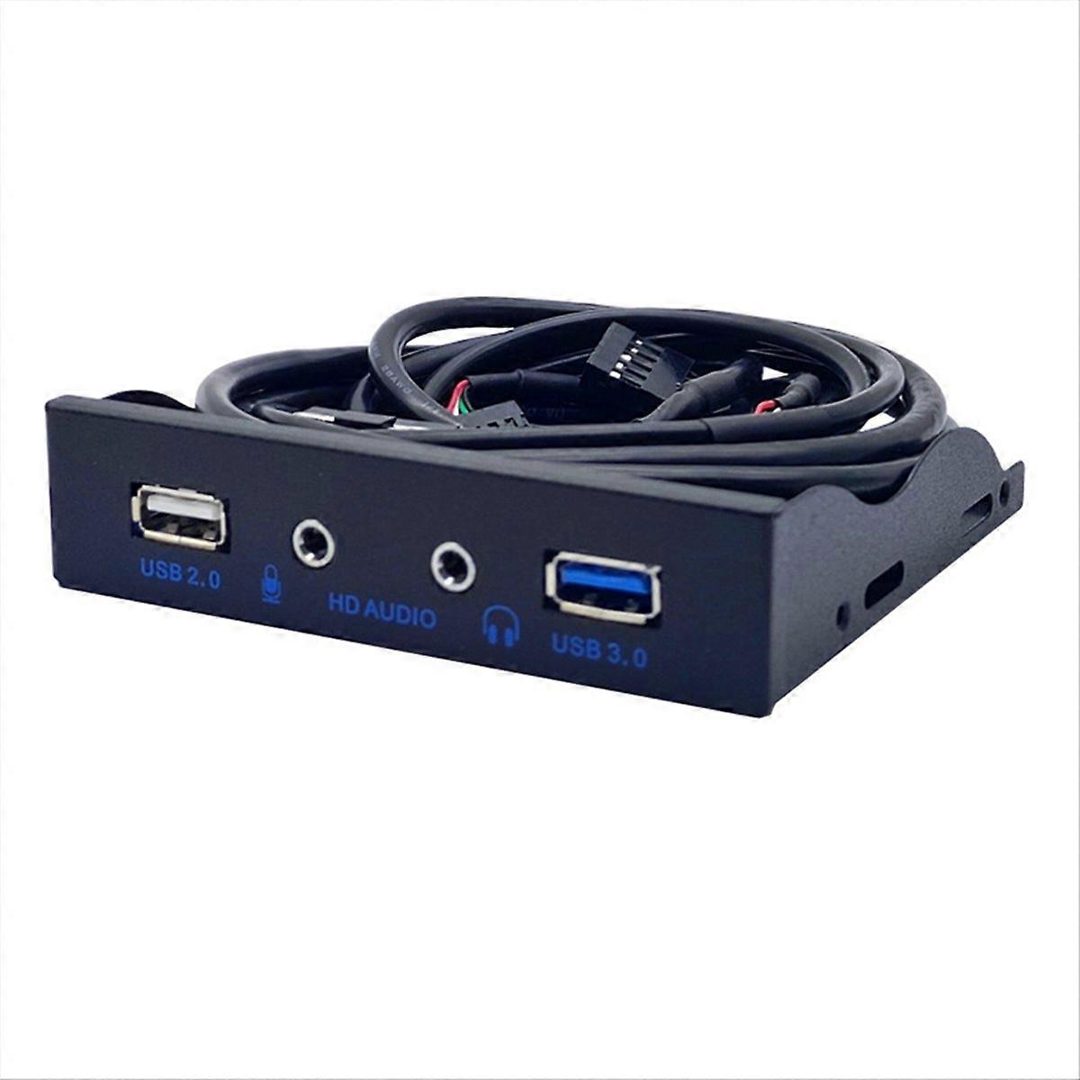 2-port-usb-3.0-hub Mit Hd-audio, 3,5-mm-kopfhöreranschluss, Mikrofonanschluss, Pc-frontblende, 3,5-zoll-diskettenlaufwerksschacht (20-polig), Schwarz