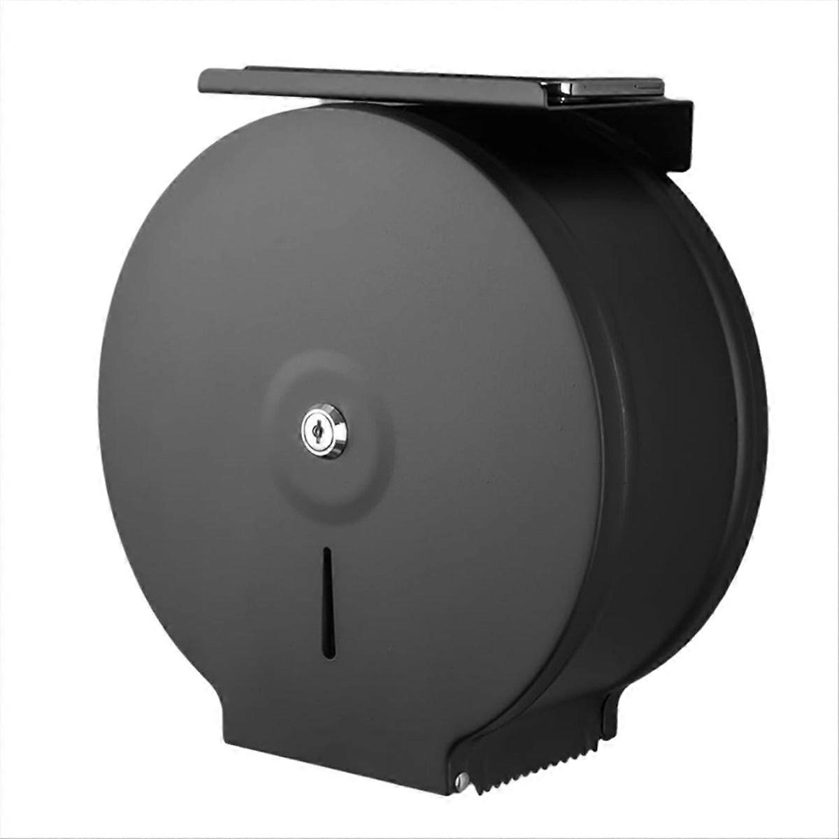 Großformatiger, Gewerblicher Toilettenpapierspender Mit Ablage, Schwarze Edelstahl-wandhalterung Für 23 Cm (9 Zoll) Rollen.