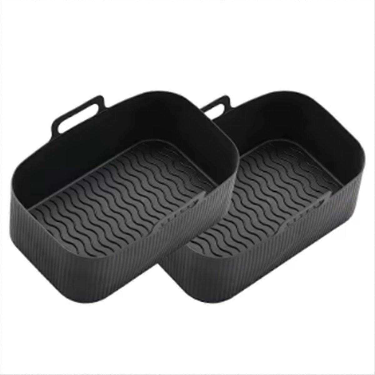 Set Mit 2 Faltbaren Silikon-heißluftfritteusen-behältern Mit Griffen, Schwarz