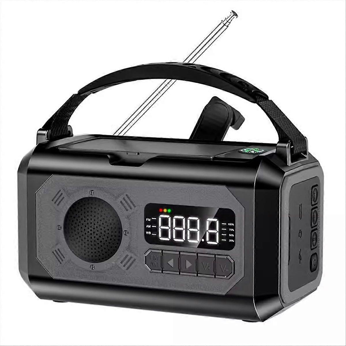 12000mah Handkurbel-solarradio Mit Wetterfunktion, Am/fm/noaa, Sos-notruf, Leselampe Für Camping (schwarz)