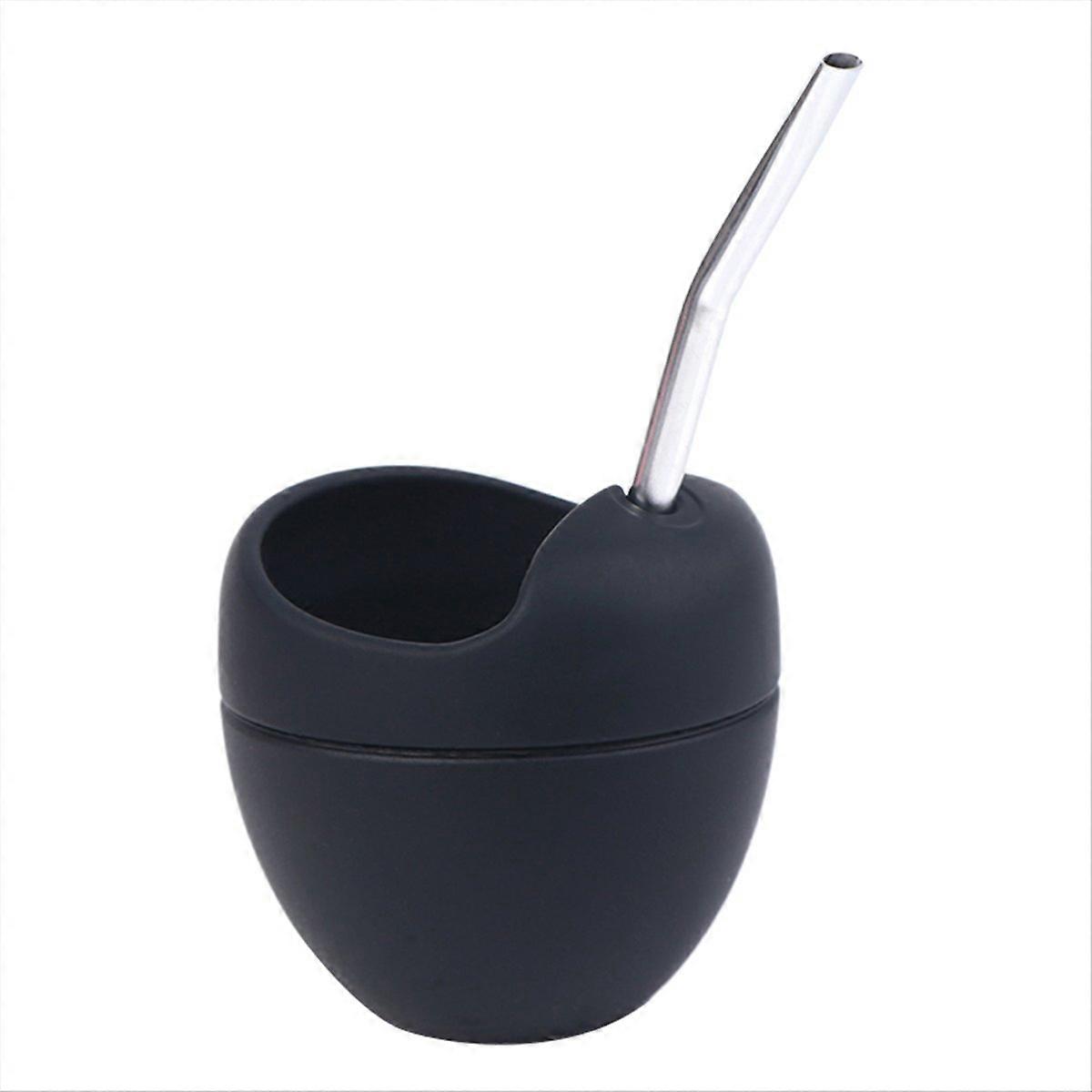 Set Aus Schwarzen Silikon-mate-bechern 180 Ml (5 Oz) Mit Strohhalm, Ideal Zum Verschenken.