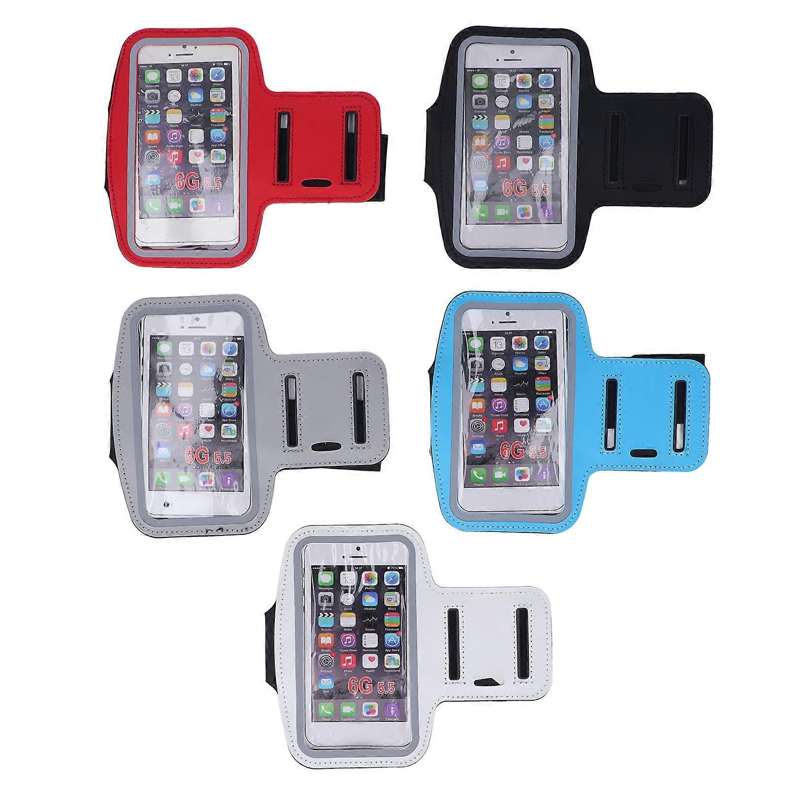5-teiliges Wasserdichtes Sport-etui Mit Touchscreen Für Smartphones, Universelles Laufarmband, Schweißabweisende Hülle, Farben: Himmelblau, Schwarz, Weiß, Rot, Grau