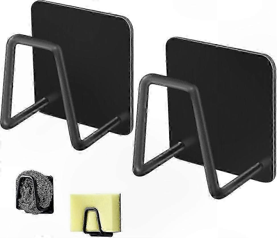 Selbstklebendes Spülbecken-aufbewahrungsregal, Wasserdichter Und Rostfreier Schwammhalter Aus Schwarzem Edelstahl, Küchenbesteck-organizer, Wandmontierter Organizer Ohne Bohren.