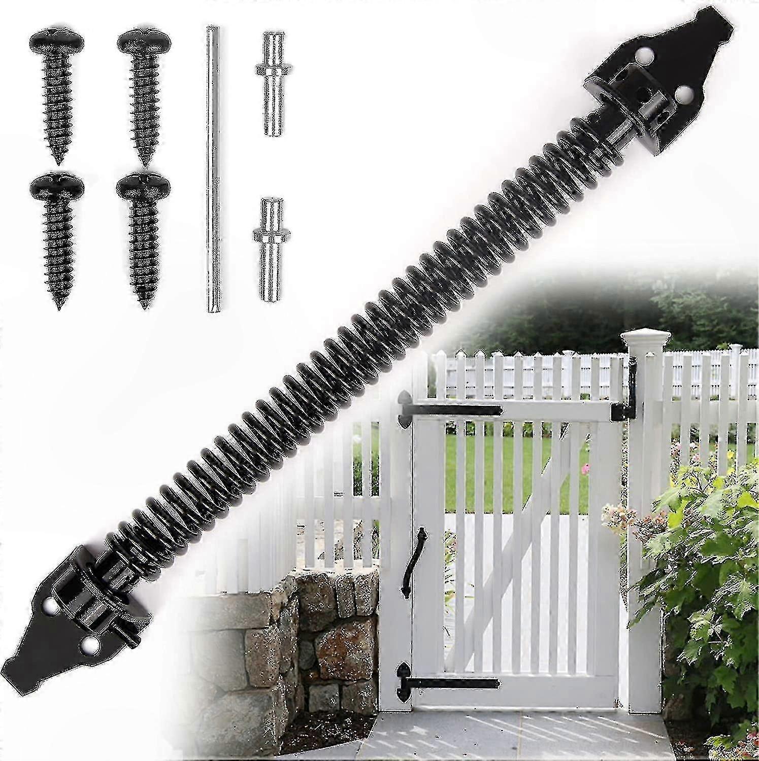 Verstellbares, Federbelastetes Metalltor Für Holztore Und -zäune, Robuster Automatischer Schließmechanismus, Strapazierfähige Schwarze Beschläge Für Den Außenbereich