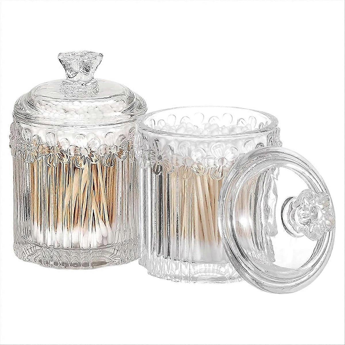 Set Aus 2 Hübschen Glasbehältern Mit Deckel, Bonbongläsern, Aufbewahrungsboxen Für Kosmetikprodukte Und Wattestäbchen (transparent)