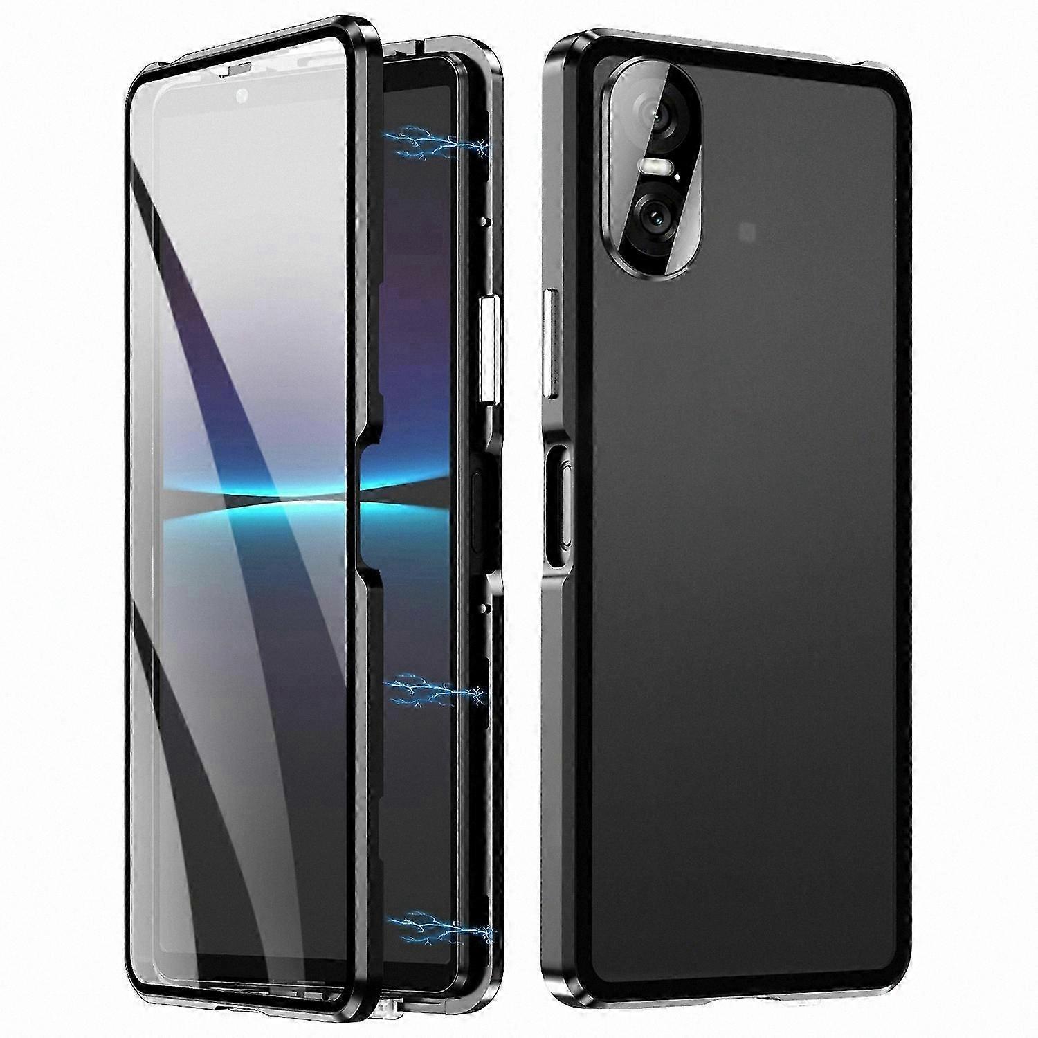 Transparente Magnetische Pc-hülle Mit Metallrahmen Für Xperia 10 Vi – Schwarzes Gehärtetes Glas, Robuster Rückseitenschutz