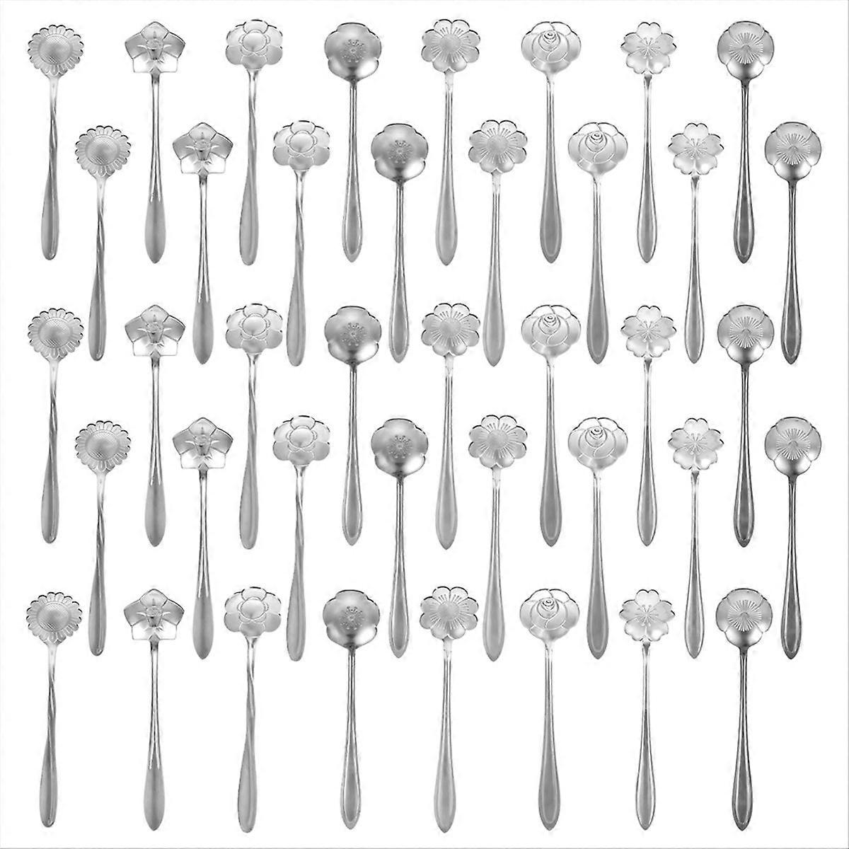 Set Aus 40 Silbernen Edelstahl-teelöffeln, 12,5 Cm (5 Zoll) Lange, Florale Dessertlöffel Für Tischdekoration, Küche, Cafés Oder Bars.