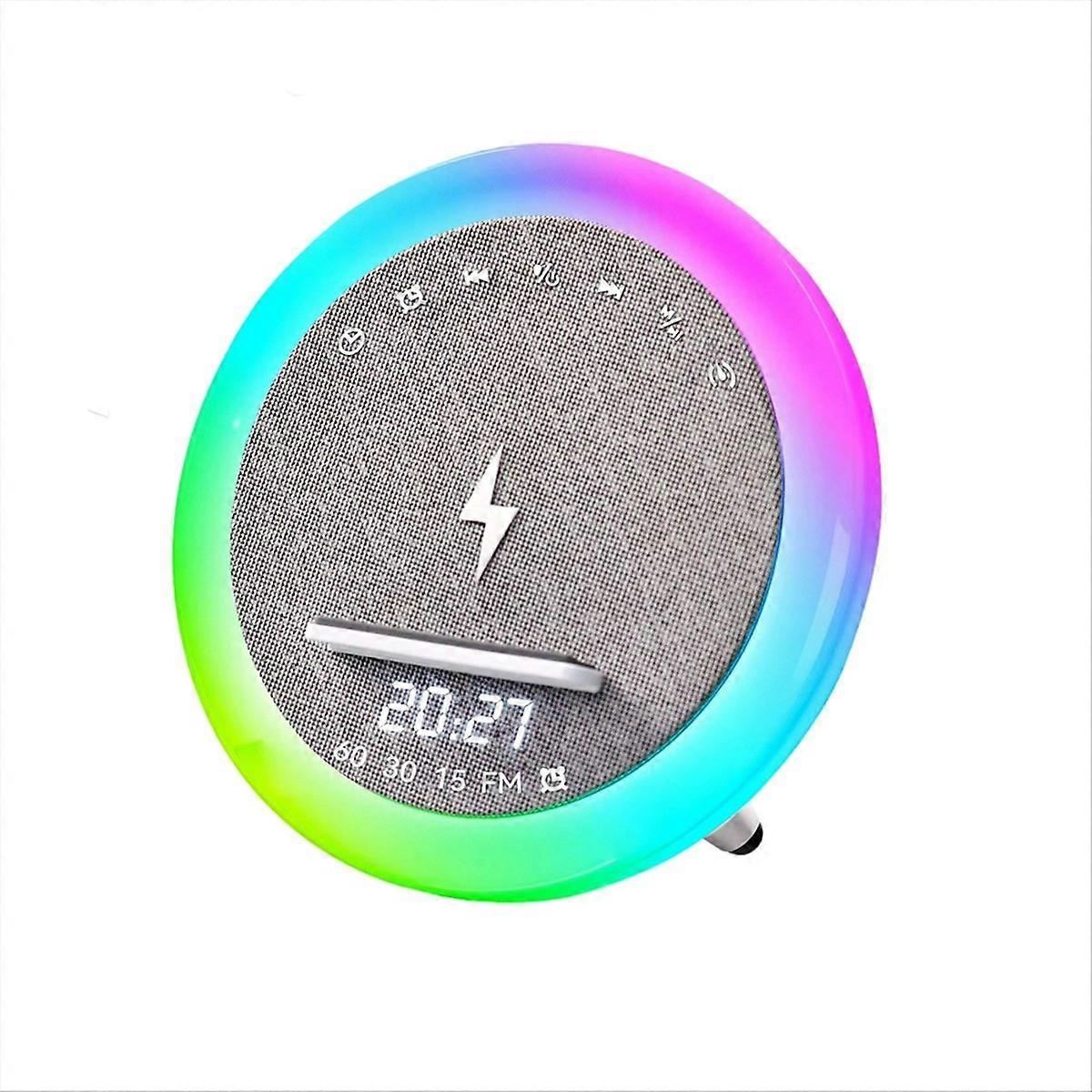 Tragbarer Wecker Mit Bluetooth-lautsprecher, Led-licht, 15-w-wireless-ladefunktion, Weißrauschen Zur Einschlafhilfe Und Musikplayer