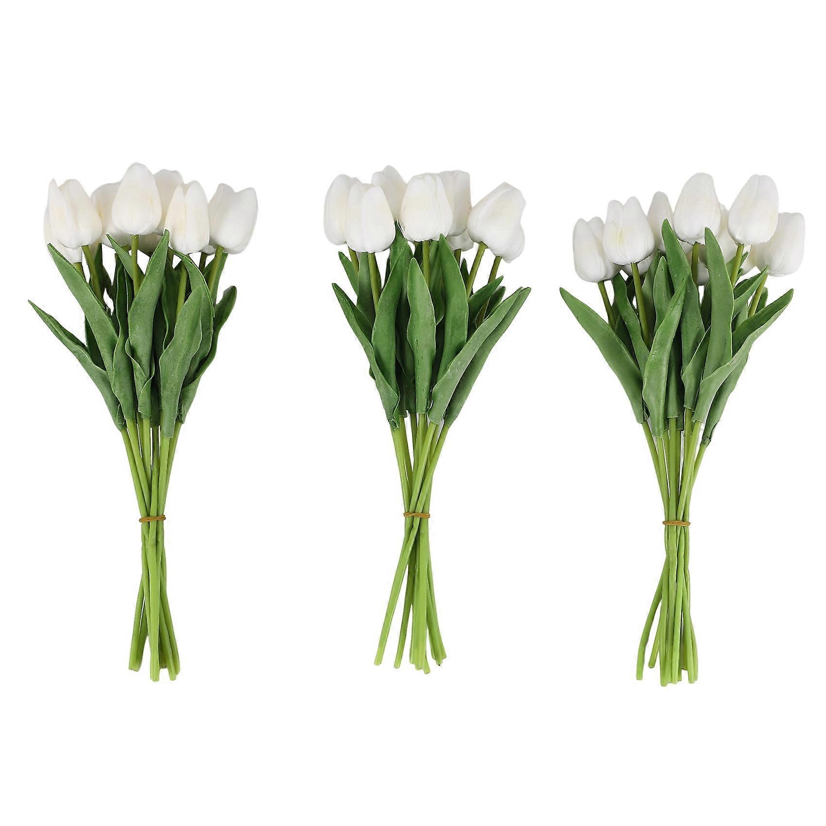 30 Realistisch Wirkende Künstliche Tulpen, Künstliche Holländische Tulpen Aus Pu, Latex-blumenstrauß, Weiße Tulpen (weiß)