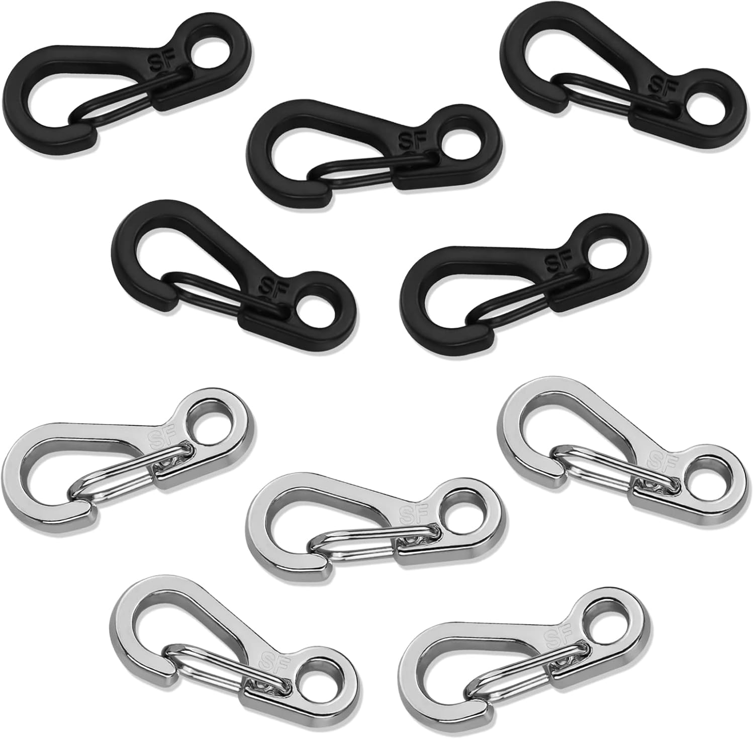 10er-pack Mini-karabiner – Zinkstahl – Sicherer Clipverschluss – Wandern, Camping, Reisen – Schwarz Und Silber, 2,5 X 1 Cm