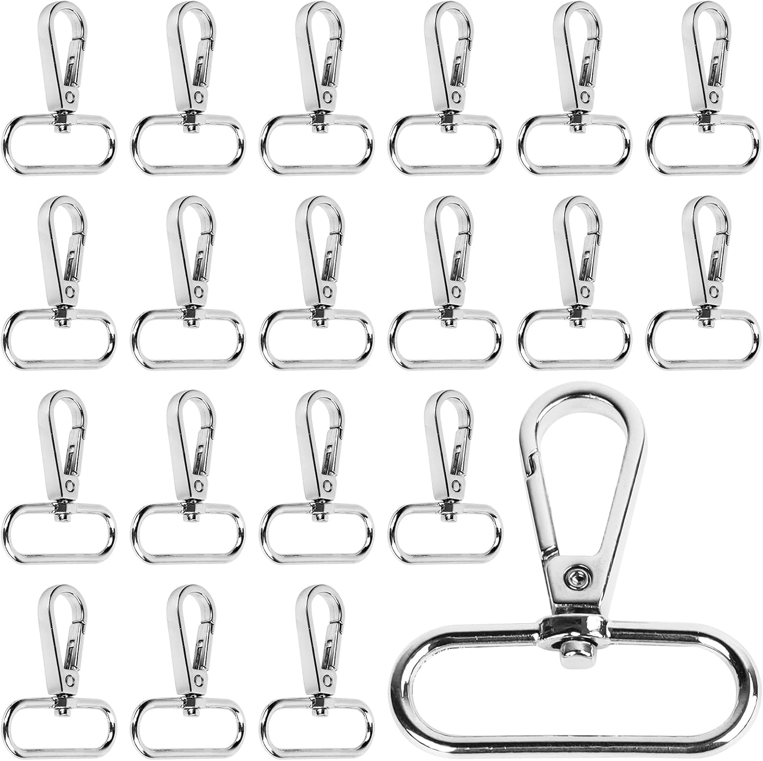 20 Drehbare Karabinerhaken, 38 Mm – Zinklegierung – 360° Drehbar Mit D-ring – Für Taschen Und Leinen – Silber, 5,1 Cm