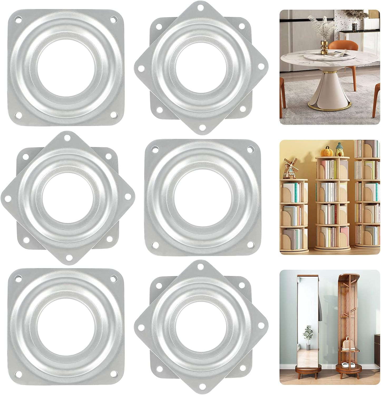 6er-set Quadratische Drehtabletts – Verzinkter Stahl – 360°-drehung – Für Diy-möbel Und Regale – 7,2 X 7,2 Cm, Silber
