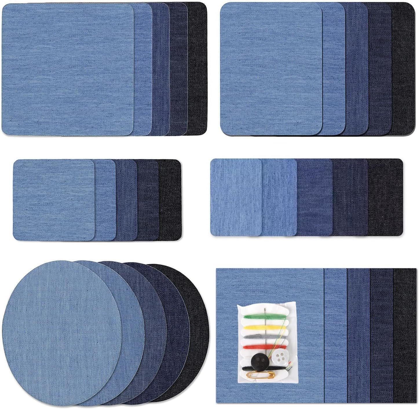 Aufbügelbare Jeansflicken – 30 Stück – 100 % Baumwolle – Jeansreparatur Und -verzierung – Bekleidung Und Accessoires – Blautöne