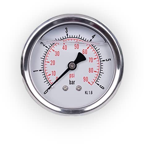 Glyceringefülltes Manometer – 1 Stück – Edelstahl, Schutzart Ip65 – Vibrationsfeste Ablesung – Für Industrie Und Außenbereich – 63 Mm, 0–6 Bar