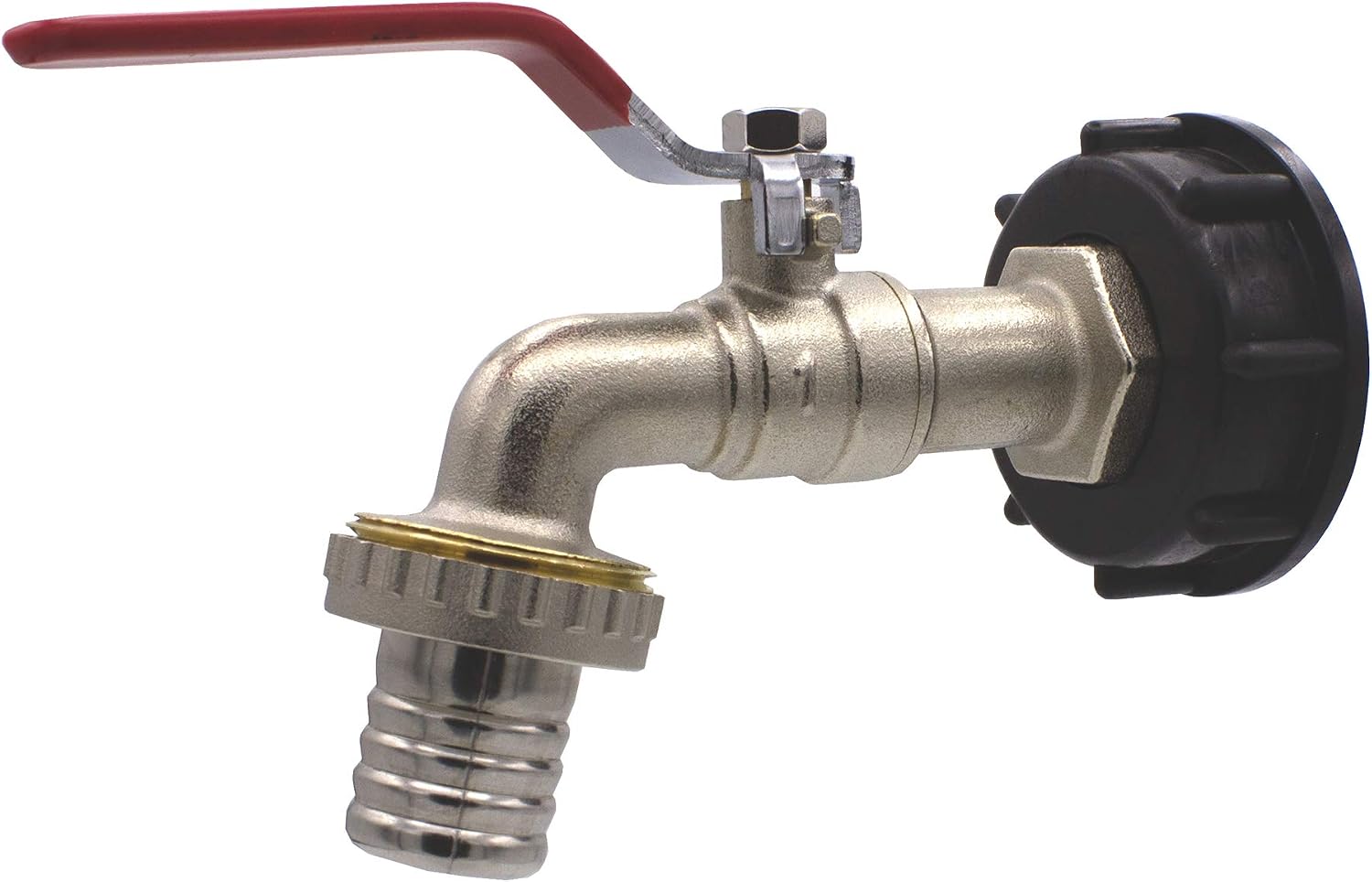 Ibc-kugelhahn – 1 Stück – Messing Matt Verchromt – Optimierter Durchfluss S60x6 – Für Industrie- Und Gartentanks – Schwarz Und Silber