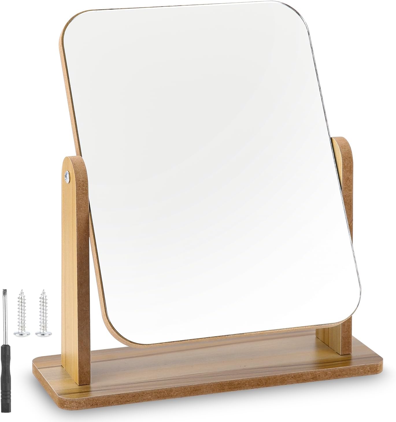 Freistehender Kosmetikspiegel – 1-teilig – Holz Und Mattierter Kunststoff – 360° Drehbar – Für Schminktisch Und Badezimmer – 25 X 22 Cm