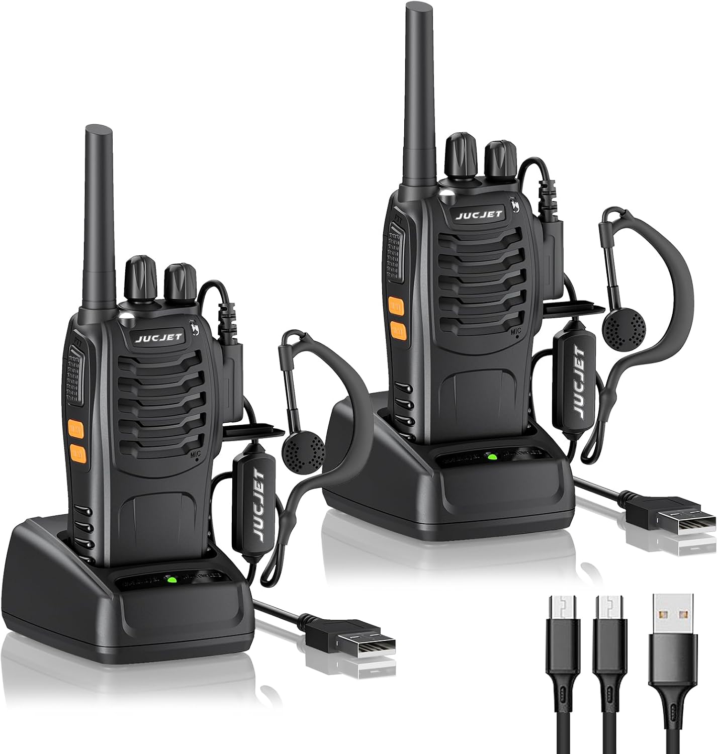 Pmr446 Walkie-talkies – 2er-pack – 16 Kanäle – 5 W – Große Reichweite – Mit Kopfhörern Und Led-licht