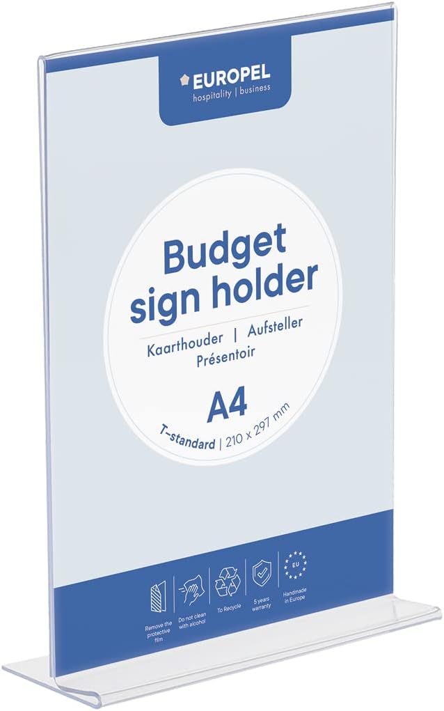 Preisgünstiger Tischaufsteller, T-fuß, A4-hochformat, 1,5 Mm Starkes, Transparentes Polystyrol, Schilderhalter, Für Restaurants, Hotels, Konferenzen, Empfänge, Freistehend Und Doppelseitig, Transparen