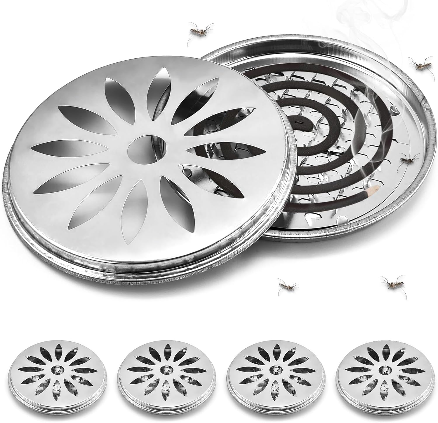 4-teiliger Mückenspiralhalter, Anti-mücken-spiralhalter, Klassischer Räucherstäbchenhalter Aus Metall Für Camping, Reisen, Garten, Wohnräume (silber X 4)