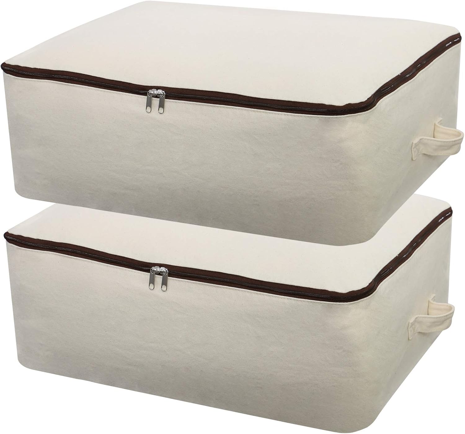 Aufbewahrungsbeutel – 2er-set – 12 Oz Canvas – Doppelreißverschluss – Für Bettwäsche Und Kleidung – 65 X 47 X 22 Cm, Beige