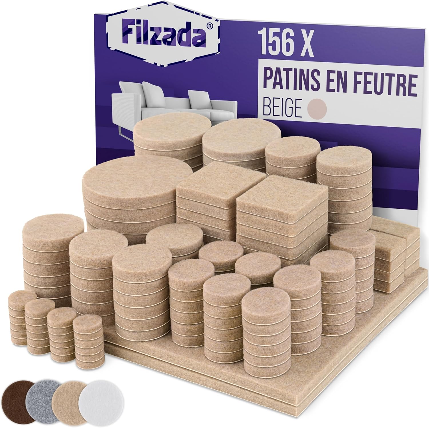 Selbstklebende Filzgleiter – 156 Stück, Quadratisch Und Rund – Beige – Bodenschutz Und Geräuschdämpfung – Für Stühle Und Möbel – Komplettes Sortiment
